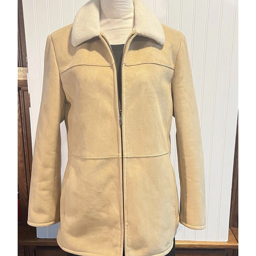 Liz Claiborne Women's Vintage Faux Suede Sherpa Lined Coat Full Zipper Medium